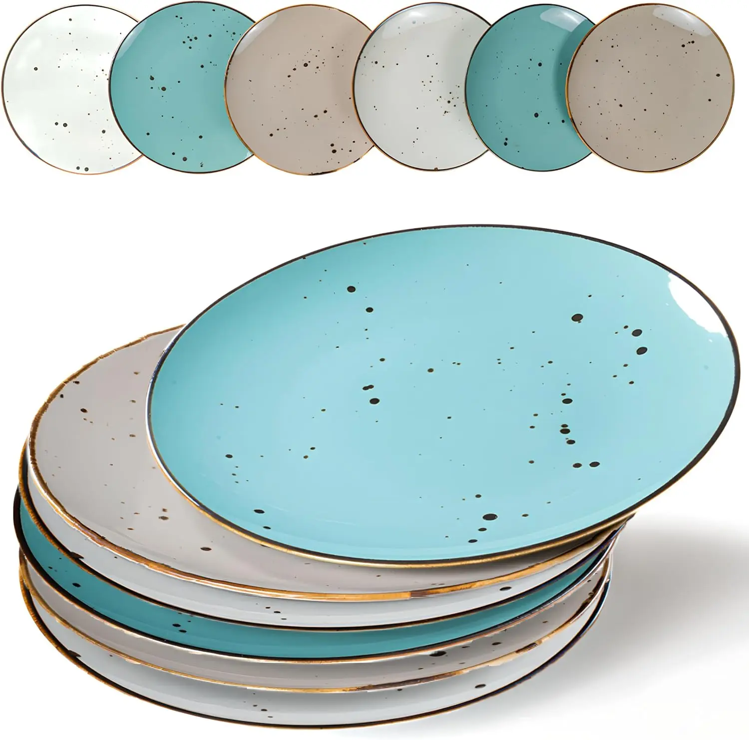 Dinner Plates 11 Inch Set of 6 - Microwave, Oven, Dishwasher Safe, Scratch-Resistant, Porcelain Dishes for Steak, Pizza, Home & Restaurant, Party, Giftable -  Assorted Colors