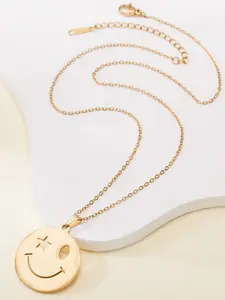 Style Hollow Star Smile Pendant Necklace, Waterproof Stainless Steel Chain, Cute Cartoon Design, All Seasons Fashion Accessory