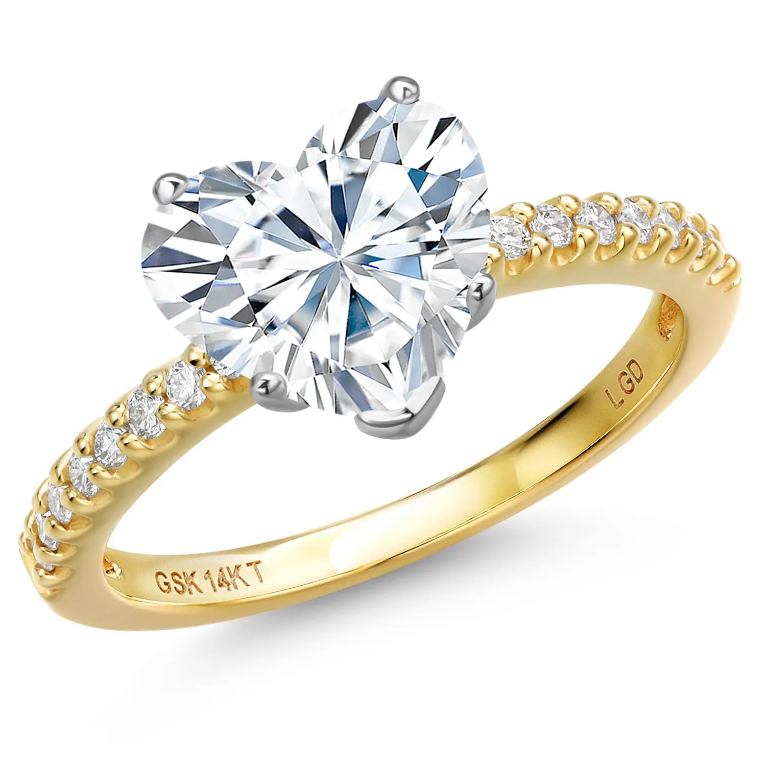 14K Two Tone Gold White Moissanite and Lab Grown Diamond Engagement Ring For Women | 3.86 Cttw | Heart Shape 10MM | Gemstone Birthstone