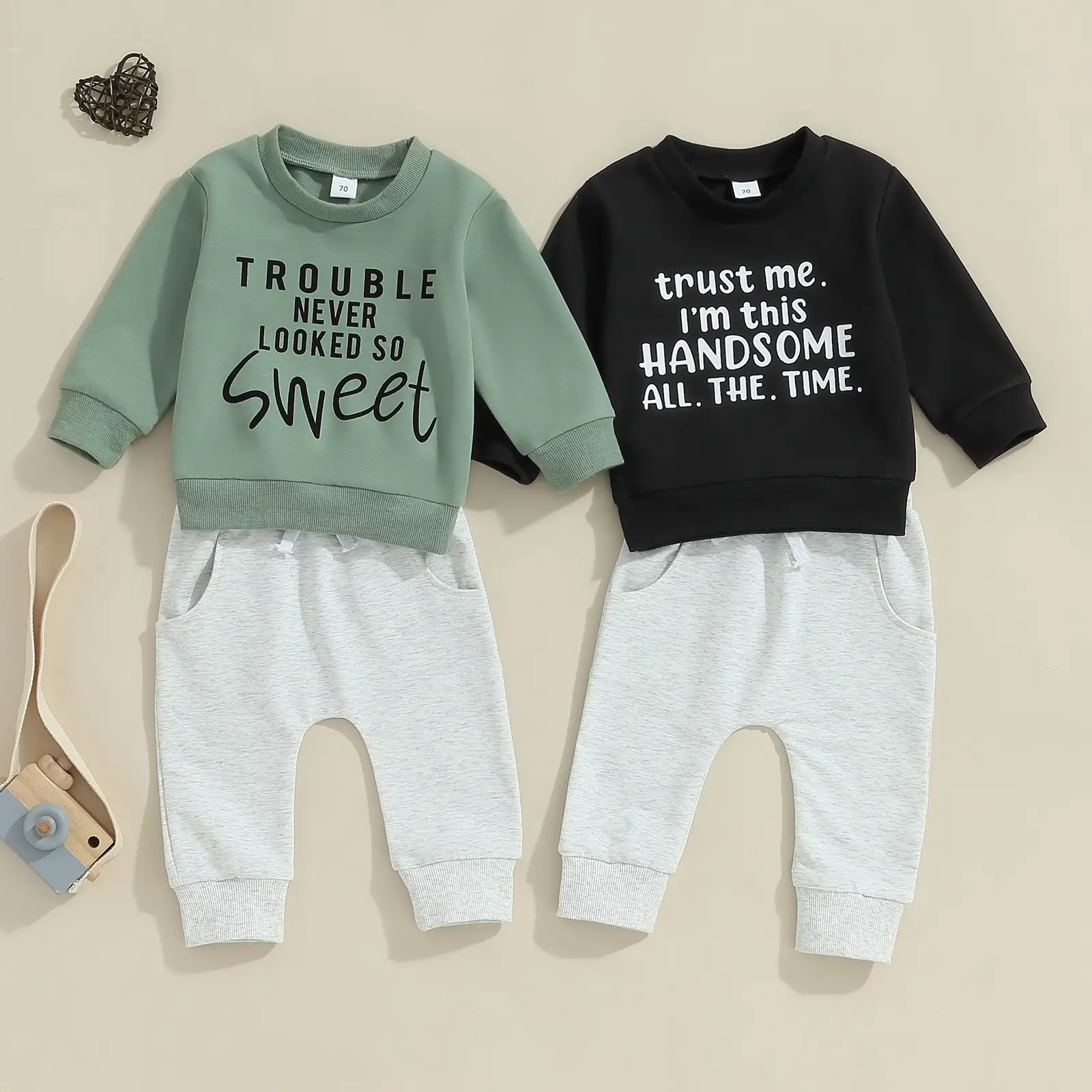 Baby Boy Fall Winter Clothes Funny Letter Print Long Sleeve Crewneck Sweatshirt Jogger Pants Set 2Pcs Outfits
