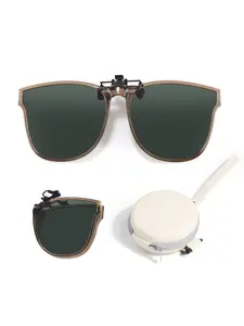 Foldable Clip-On Polarized Sunglasses, Uv400 Protection, Lenses, Frame, Portable Case, Street Style, Travel, Driving, Outdoor Activities