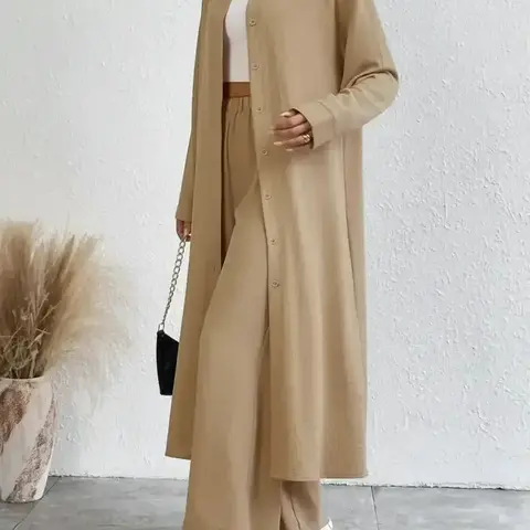 Women's Solid Button Front Shirt & Wide Leg Pants Two-piece Set, Casual Drop Shoulder Long Sleeve Top & Trousers Set, Women's Clothes for Daily Wear, Casual Loungewear Set, Casual Suit Set, Casual Everyday Set