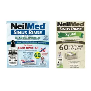 NeilMed Sinus Rinse Kit & 60 Xylitol Premixed Packets - All Natural Solution for Nasal Allergies & Sinus Pressure Relief