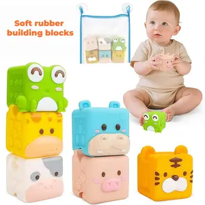 Soft Plastic Building Blocks, 3D Cube Animal Stacking Toy, Sensory Play with Numbers and Fruit Textures, Ideal for Kids Aged 3+