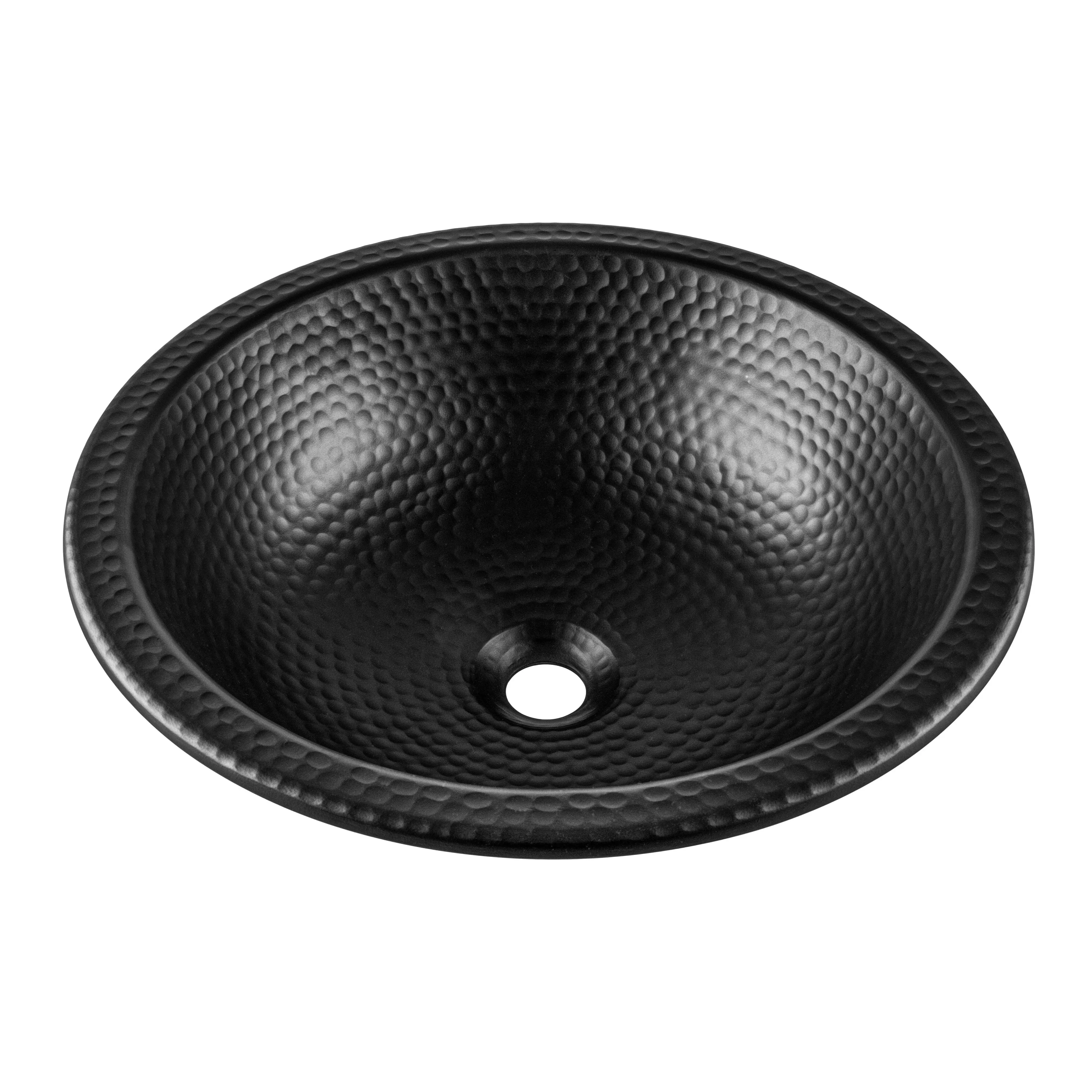 Hand Hammered 16 inch Rotunda Dual Mount Circle Bathroom Vanity Sink - Matte Black