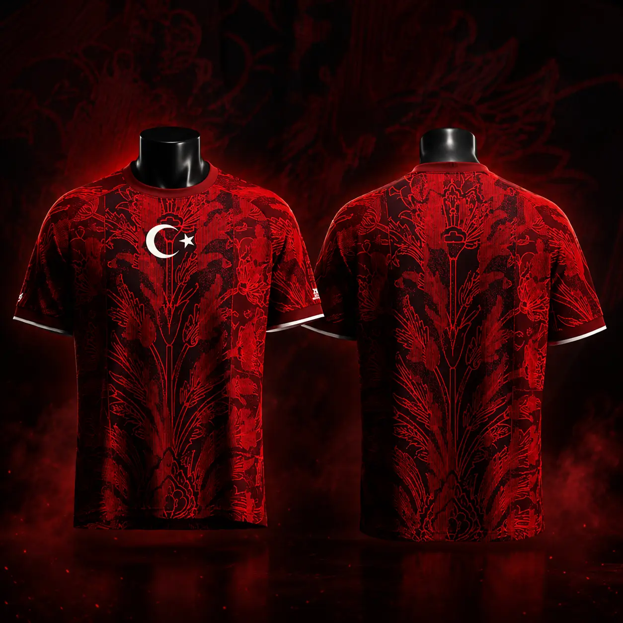 Unisex Turkiye Jersey with Heritage Pattern, Custom Relaxed Cut Athletic Wear for Watch Party - Floral Lightweight Poly Top, 3Xl, Breathable Fabric, All-Over Print