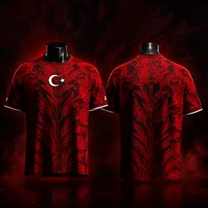 Custom Türkiye Red Black Floral Heritage Jersey – Personalized Name Number Unisex Athletic Shirt