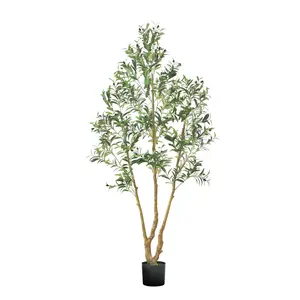 【DealsForYouDays】VEVOR 7FT Silk Decorative Artificial Olive Tree with Black Pot, Natural Wood Trunk, Realistic Green Leaves & Fruits, Indoor Rubber Faux Plant for Home, Office Decor