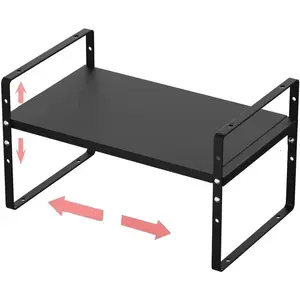 Expandable Stackable Spice Rack Cabinet Shelf Organizer in Cabinets Shelves Cupboard Organization Stack up Racks Pantry Countertop Large/Black 1 Pack