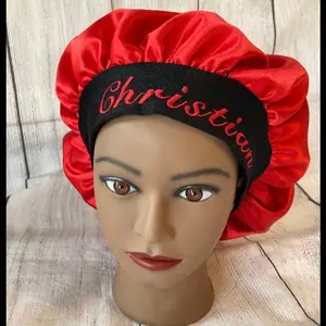 Custom Embroidered satin lined hair bonnet/Personalized w/name on flat band/kids/Teen/Adult/bridesmaid/wedding/graduation Gift/Logo/silk Daily Daily Silk Silk