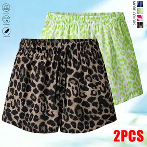 Women’s 2-piece leopard print shorts set — drawstring shorts available in multiple colors; suitable for outdoor workouts, running, sports, and everyday casual wear; women’s shorts.summervibes