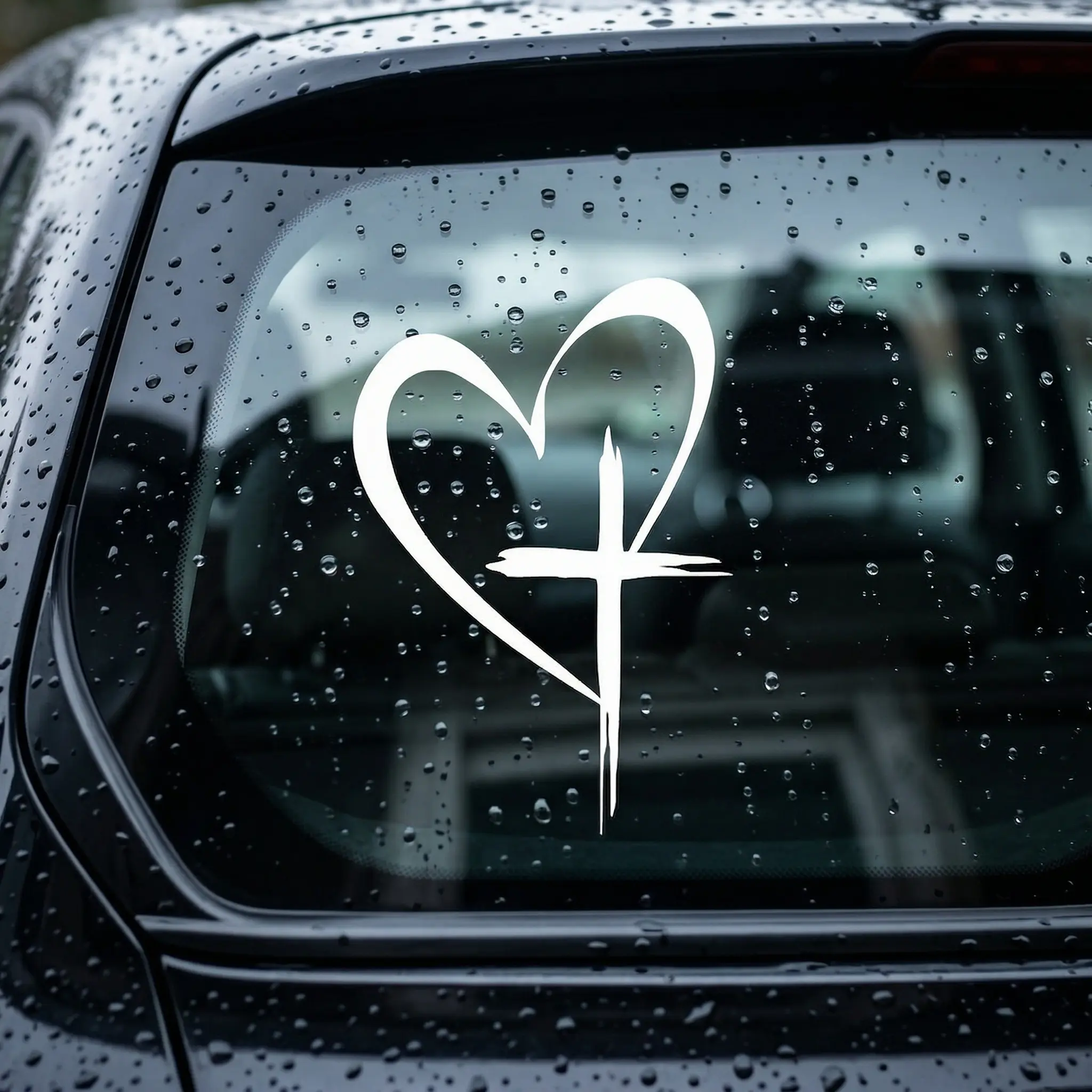 2PCS Heart & Cross Car Stickers – Vinyl Window Decals, Cute Car Accessories, Universal Fit
