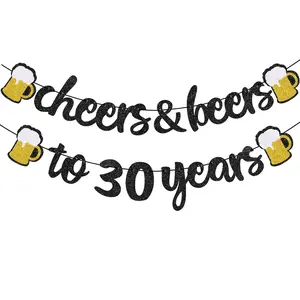30th Birthday Decorations, Cheers and Beers to 30 Years Banner, Happy 30th Birthday Banner, Anniversary Party Supplies, Party Decorations Banners