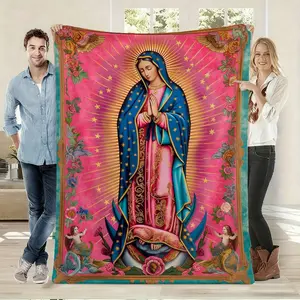 Luxurious Religious Print Blanket, Soft Flannel Bedding, Ideal for Bedroom Decor, Latin American Culture Faith Space Setup, Flannel Throw Blanket