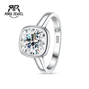 AnuJewel 3CT Halo Moissanite Engagement Wedding Ring Cushion Cut D Color VVS1 S925 Ring Anniversary Promise Christmas Gift for Women Classic Ring Jewelry with Certificate