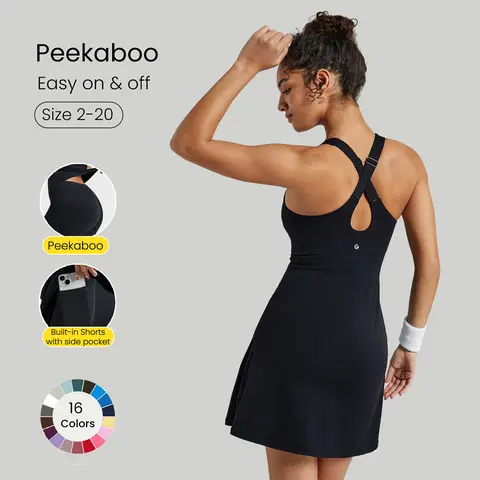 GLOWMODE FeatherFit-Air Peekaboo Everyday Built-In Shorts Pocket Anti-Slip Dress Light Support Low Impact Yoga Studio Spring Dress Summer Quick Dry Moisture Wicking