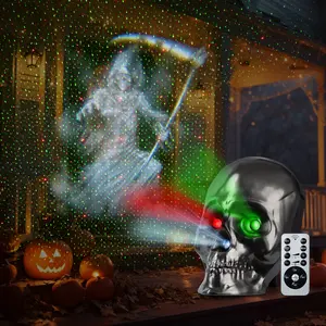 Halloween Projector Lights, Ghost Skeleton Halloween Laser Lights in Skull Shape, 5 Modes and Spooky Screams, Halloween Party Decor with Remote Control Timer for Halloween Decorations Indoor