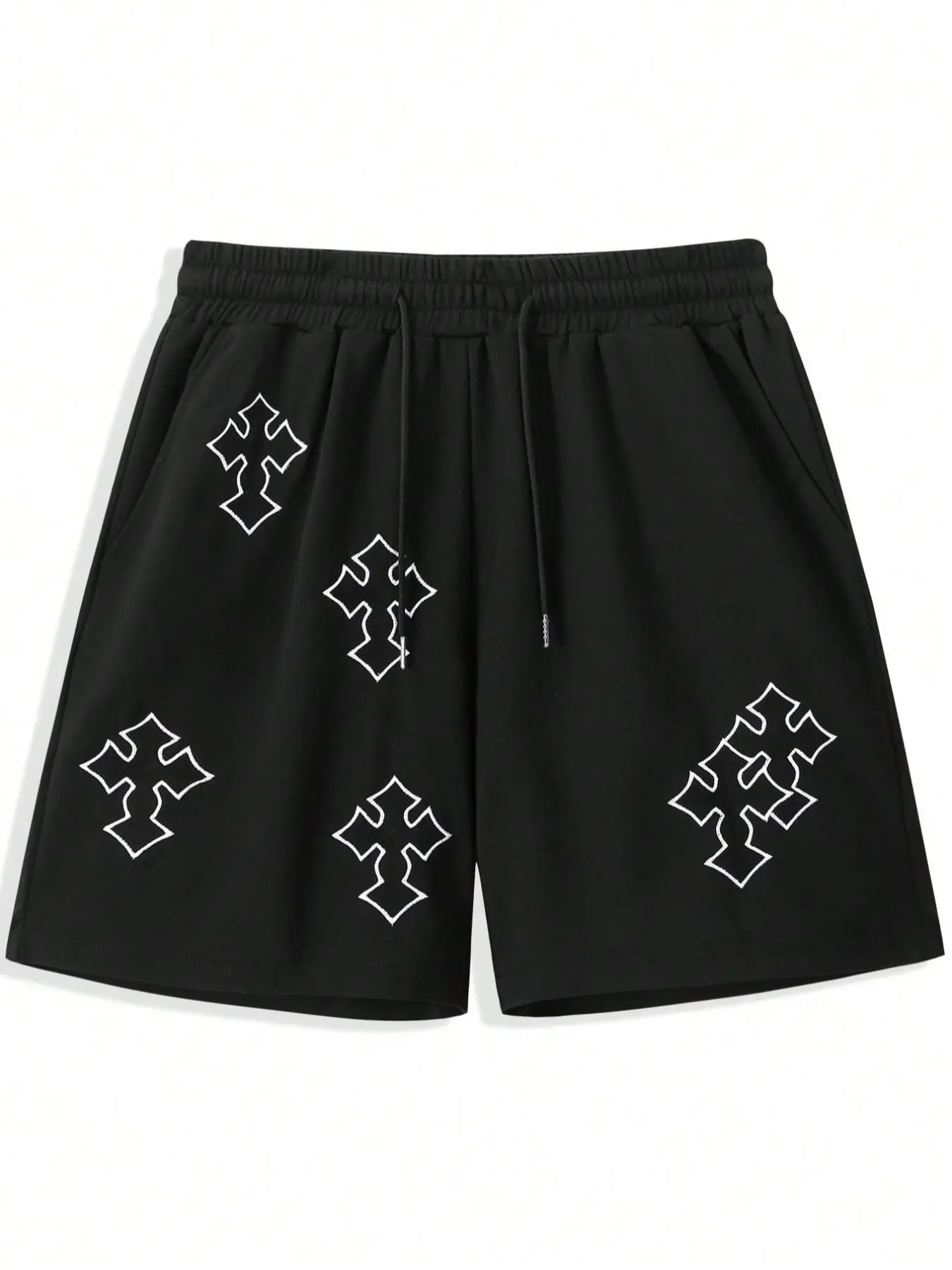 Men's Cross Print Drawstring Natural Waist Shorts, Casual Regular Fit Breathable Pocket Straight Leg Shorts for Summer, Men's Bottoms for Daily Wear