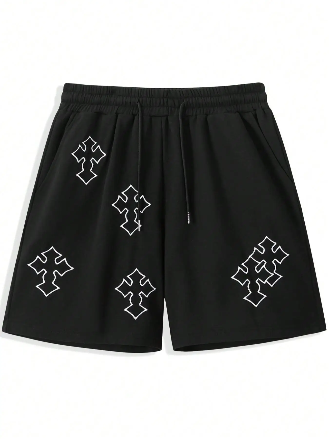 Men's Cross Print Drawstring Waist Shorts, Casual Regular Fit Pocket Straight Leg Shorts for Summer, Men's Bottoms for Daily Wear