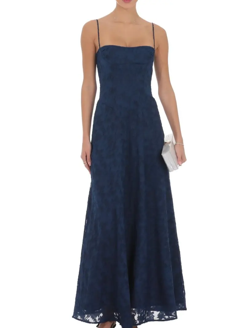 Lucy In The Sky Burnout Lace-Up Maxi Dress in Navy
