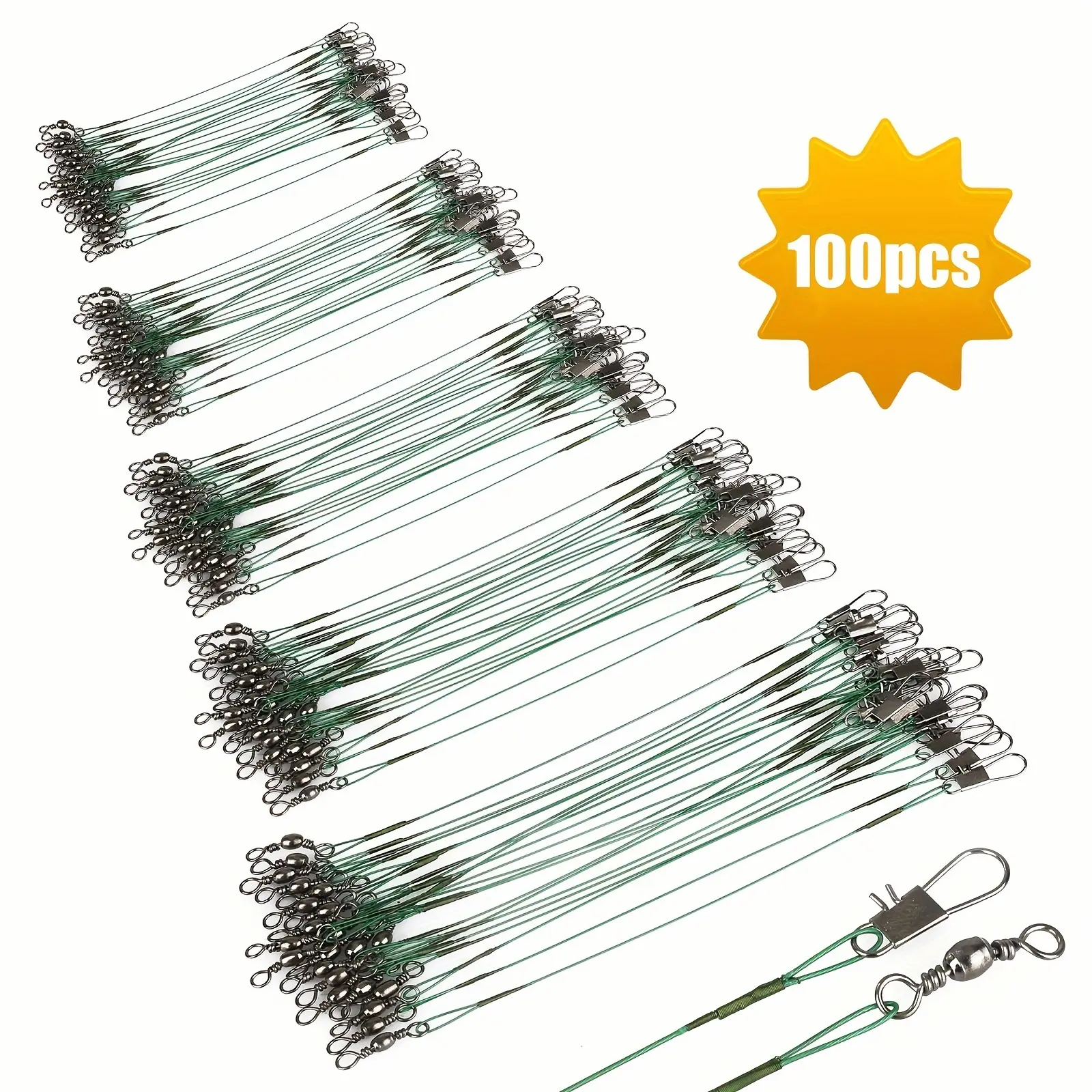 100-Piece Anti-Bite Fishing Leader Kit, Stainless Steel Wire with Swivels & Snaps, 10-44LB Trace for Saltwater Freshwater
