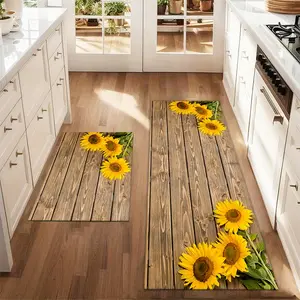 2Pcs Wood grain sunflower Floor mat set for farmhouse kitchen Rug restaurant floor laundry room decor carpet mat Flower Pattern Rugs
