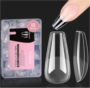 Beetles Gel Nail Tips Medium Coffin Etch X Nail Tips, 12 Sizes 288Pcs Pre Shaped Half Matte Press On Nails Full Cover False Nails