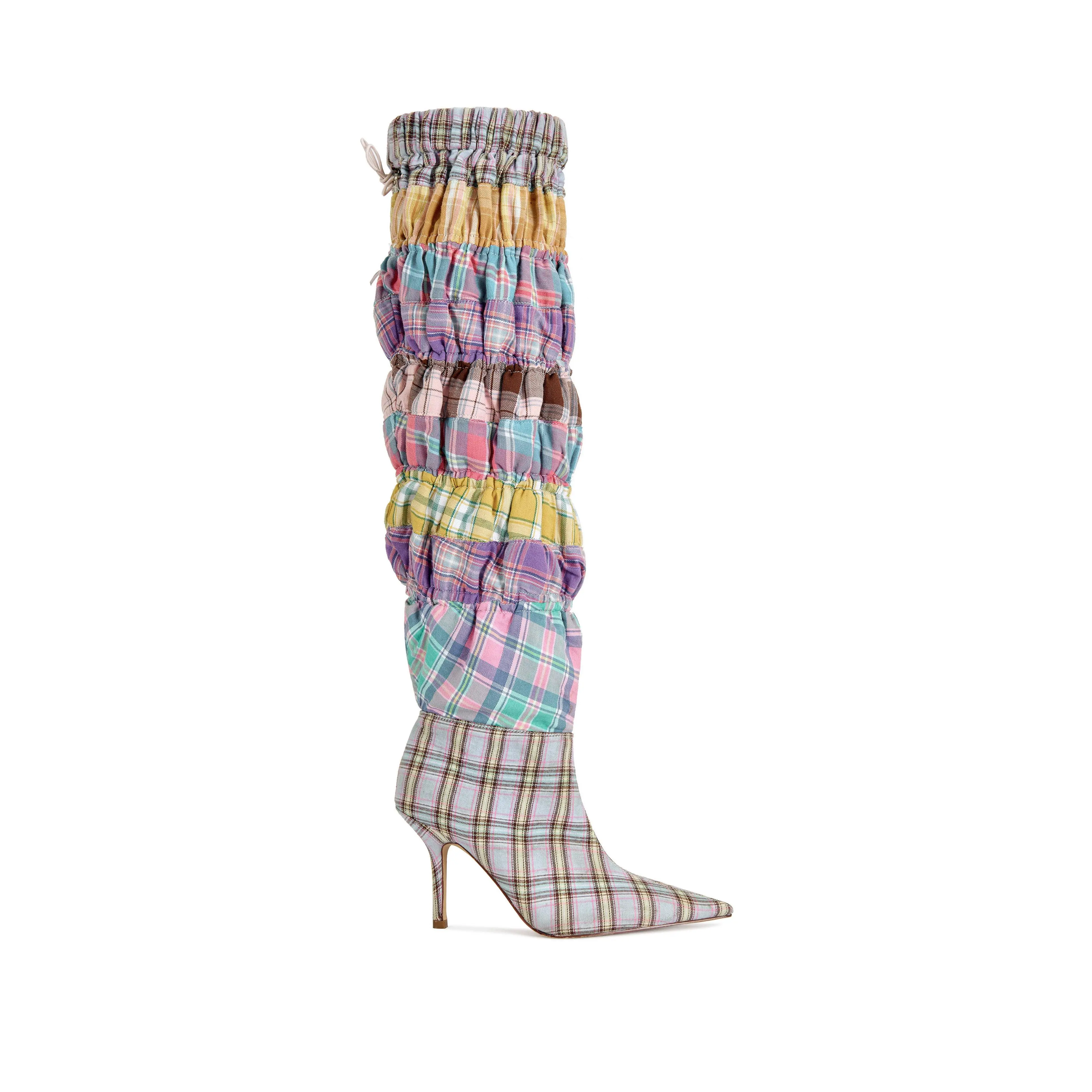 ELODIE-PINKMULTI PLAID STILETTO BOOT