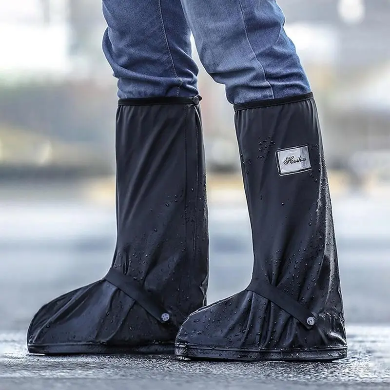 Unisex Rubber Waterproof Portable Rain Shoe Covers 2-Pack - Anti-Skid Double-Layer Outdoor Gear, Smooth Zipper, Adhesive Tape Closure, Plain Design for Youth, Sizes S-XL, Tight Fit Blocks Water Ingress, Portable Rain Shoes & Covers