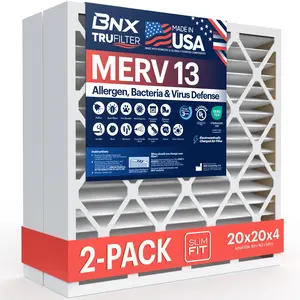 BNX TruFilter 20x20x4 Air Filter MERV 13 (2-Pack) - MADE IN USA - Electrostatic Pleated Air Conditioner HVAC AC Furnace Filters for Allergies, Pollen, Mold, Bacteria, Smoke, Allergen, MPR 1900 FPR 10