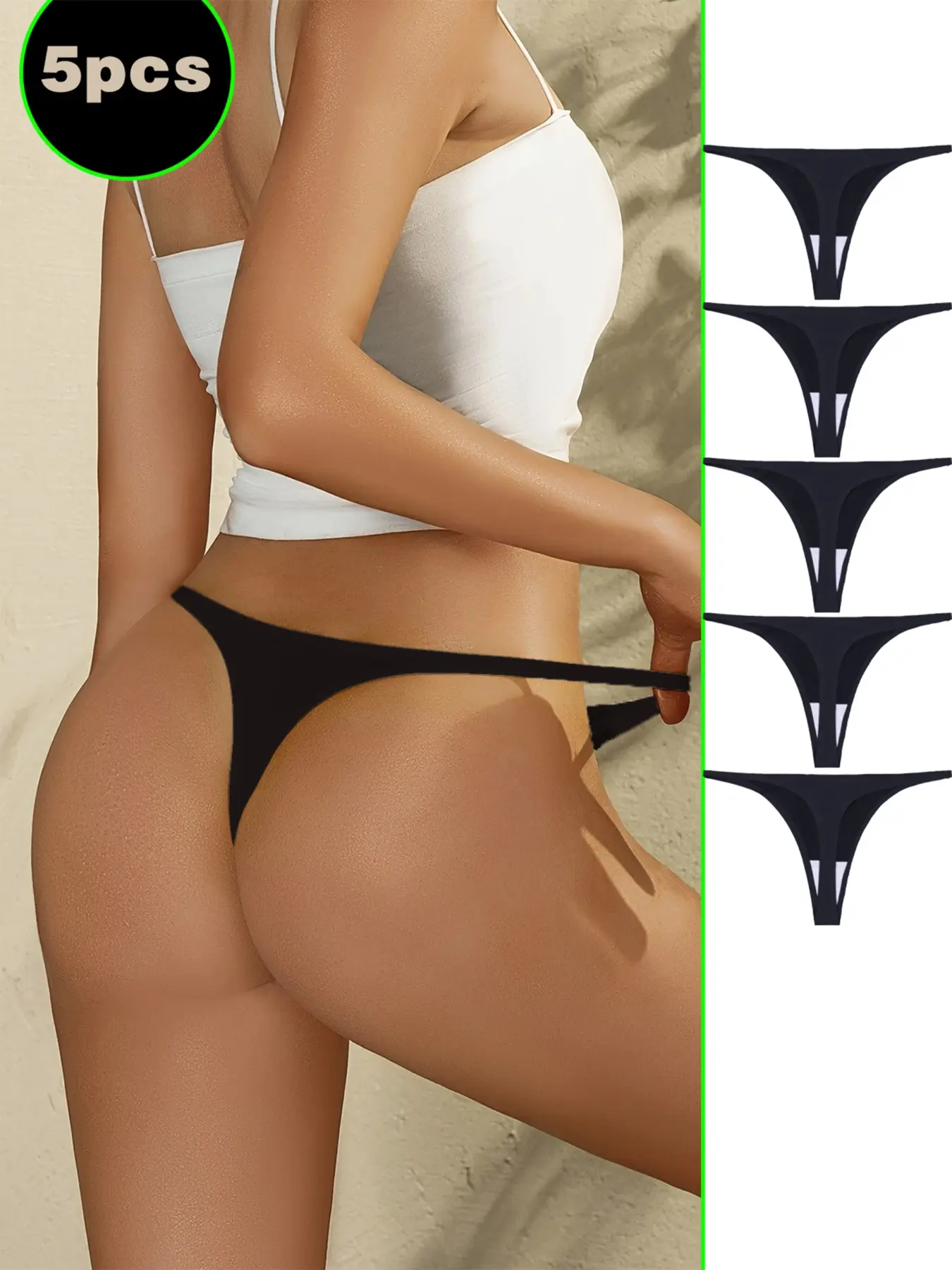 5 Pack Women's Black Thongs Underwear, Invisible Panty, traceless and seamless, Thin Waistband, Low-Rise V-Shaped, Stretchy Comfort, Fit, Invisible Under Clothes, Perfect for Dates, Casual Wear, Daily Use, Gym, Yoga & Workouts