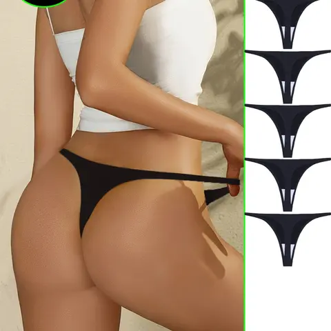 5 Pack Women's Black Thongs   traceless and seamless  , Thin   Waistband | Low-Rise V-Shaped | Stretchy Comfort, Invisible Under Clothes | Perfect for Dates, Casual Wear, Daily Use, Gym, Yoga & Workouts Christmas gifts, women's gifts