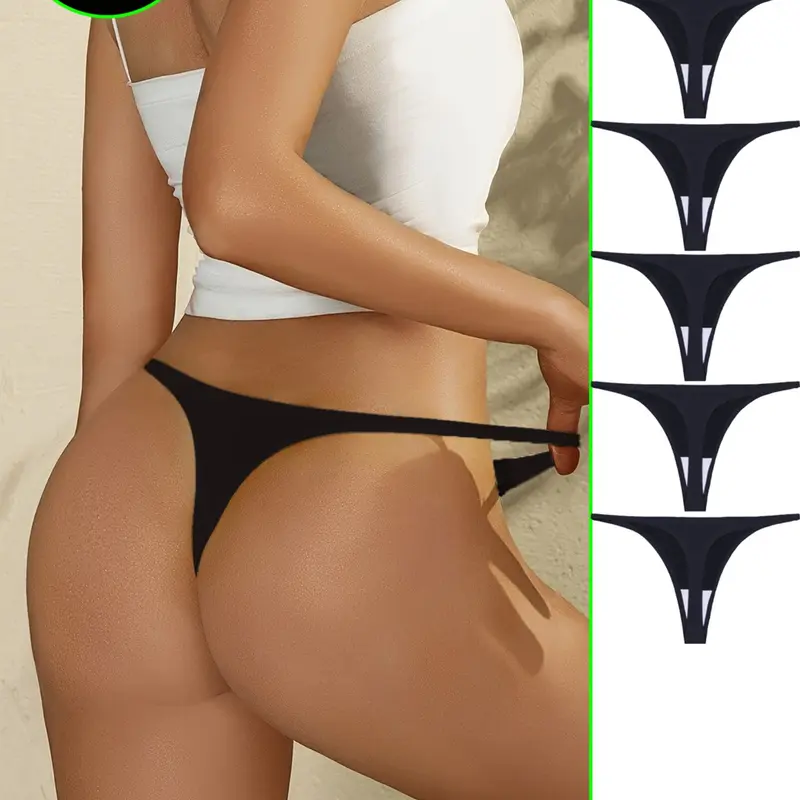 5 Pack Women's Black Thongs   traceless and seamless  , Thin   Waistband | Low-Rise V-Shaped | Stretchy Comfort, Invisible Under Clothes | Perfect for Dates, Casual Wear, Daily Use, Gym, Yoga & Workouts Christmas gifts, women's gifts