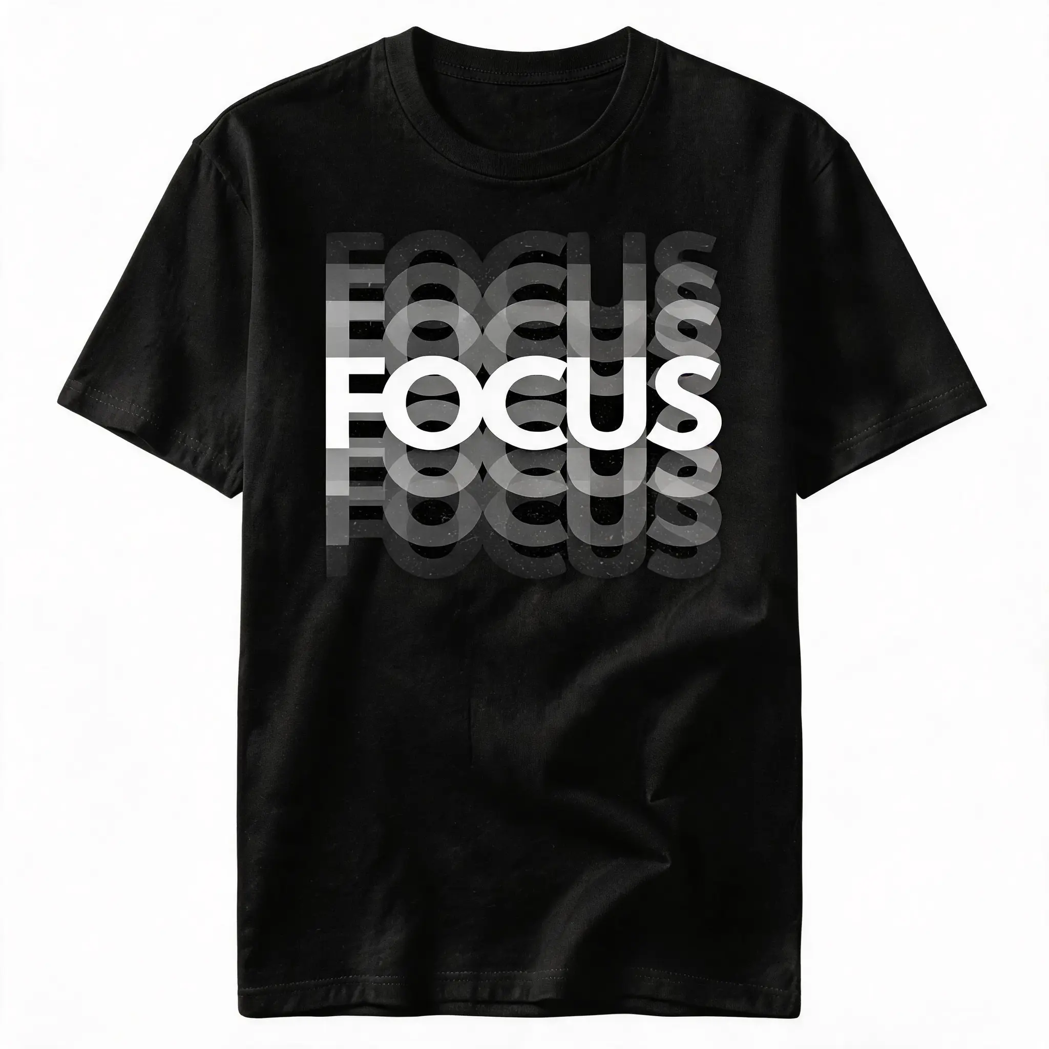 Focus Multi Layer Gradient Overlap Text Minimal Monochrome Motivational Graphic T-Shirt Simple Focus Mindset Unisex Cotton Short Sleeve Casual Tee