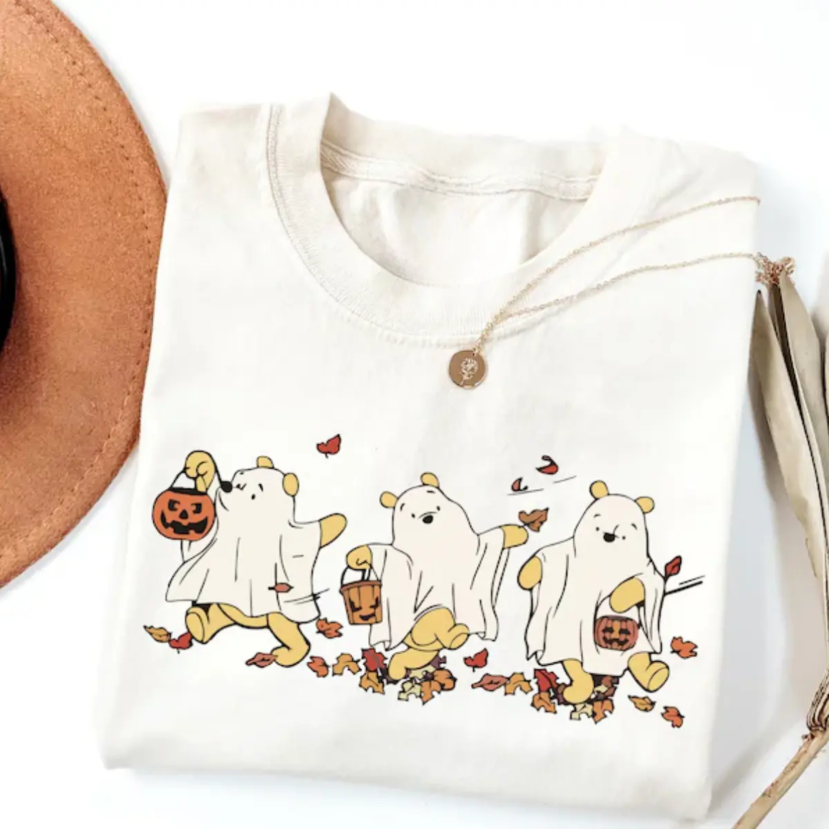 Halloween Pooh Bear Tee, Retro Ghost Pooh Shirt, Funny Spooky Season Top, Cute Fall Halloween T-Shirt