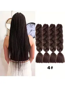 Jumbo Braiding Hair Extensions Hair Weave Extensions 24 Inch Brown Braiding Hair 4Packs Twist Crochet Braids Knotless Braids Hair Extension for Women High Temperature Synthetic Boxes Hair(4#,24",100g/Pcs)