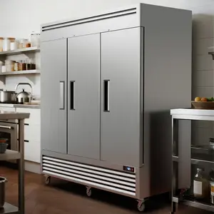 Coolake 82" Width Commercial Freezer 3 Solid Doors, 72 Cu.ft Stainless Steel Reach-in Upright Freezer with LED Lighting, Fan Cooling Freezer for Restaurant Bar Shop Hotel Kitchen Prep Area