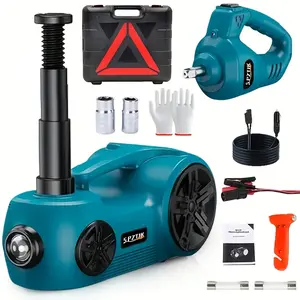 Electric Car Jack set, 5 Ton/11023 LBS Hydraulic Jack Lift with Electric Impact Wrench, Built-in Inflatable Pump, and LED Light for SUV MPV Sedan Truck Change Tires Garage Repair- For Mechanics & DIY Enthusiasts