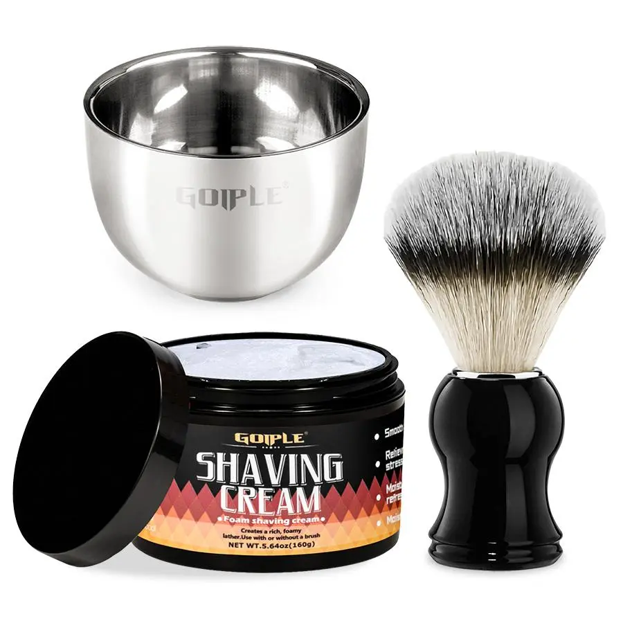 Goiple Men's Shaving Cream Set, Face Shaving, 3-Piece Shaving Kit, Ready-To-Use, Rich Foam, Softens Beard, Gentle on All Beard Types, Perfect Gift