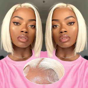 Honey Blonde 613 Bob Wig Human Hair HD Transparent 13X4 Straight Bob Lace Front Wigs Human Hair Wear and Go Glueless Wig Human Hair Pre Plucked 613 Blonde Short Bob Lace Frontal Wigs For Black Women