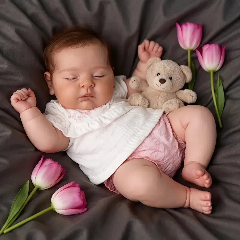 Reborn Baby Dolls 20inch Asleep Peaches 50cm Reborn Baby Dolls Handmade Soft Cloth Body with Vinyl Limbs Real Looking Newborn Reborn Baby Dolls with Hand-rooted Hair baby alive