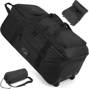 Large Foldable Duffle Bag with Wheels 85-100L Expandable Wheeled Travel Rolling Duffel Bag for Men Women, 30"  Collapsible Soft Luggage with Wet Pocket for Camping, XL Black