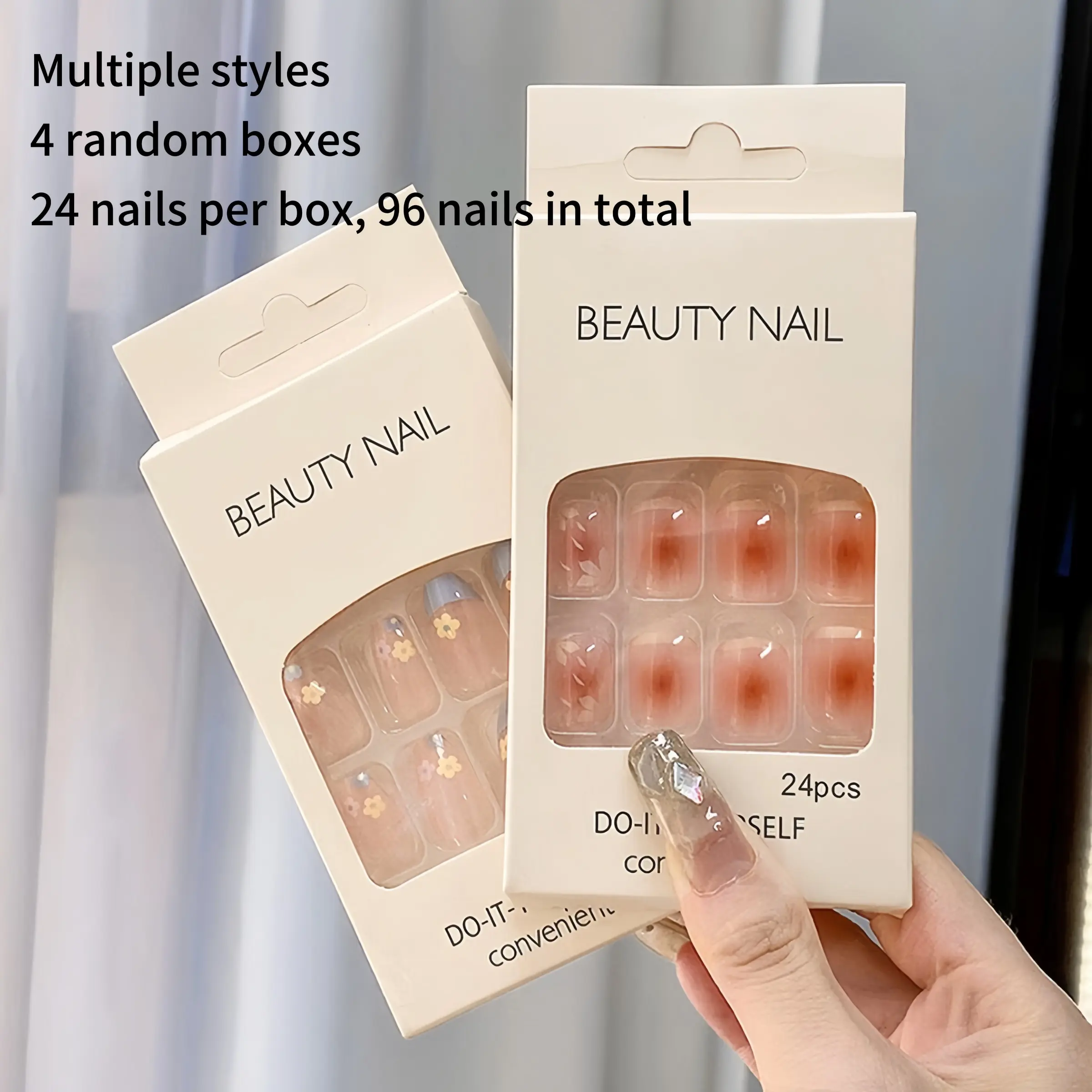 96pcs Random Nail Art Set, Nail Art Pieces, Blind Box Series, Super Affordable, Short Medium Long Nails, Multicolor Designs, Y2K Gothic French Style, Rhinestone Nail Charms, Nail Art Products