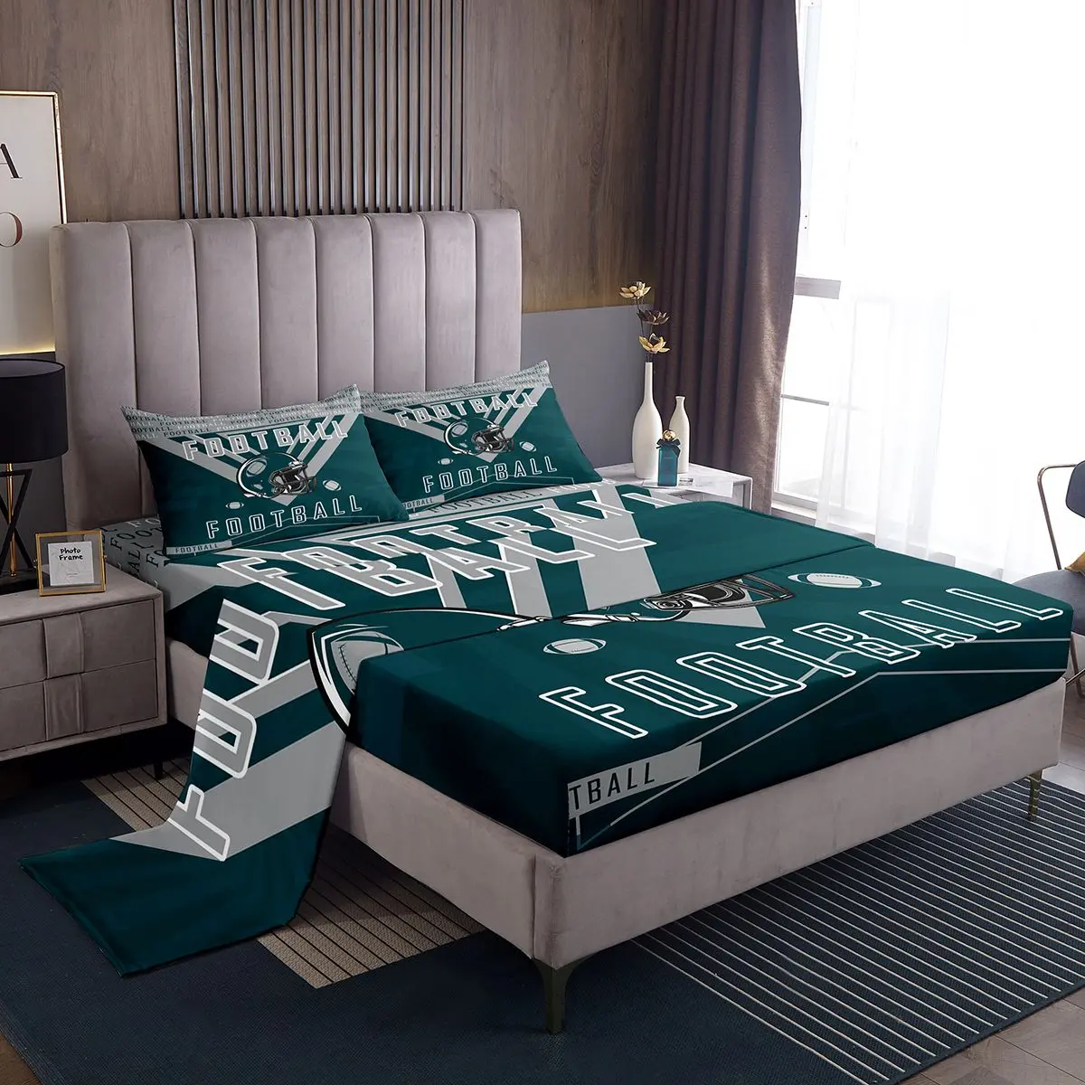 Feelyou Sport-Themed Football Bedding Set - Secure Fitted Sheet, Soft Breathable Linens, Philadelphia City & Rugby Designed Beddingsets for Boys