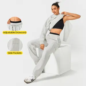 GLOWMODE Everyday Fleece Wide Leg Adjustable Drawstring Waist Cargo Joggers Pants Daily Casual