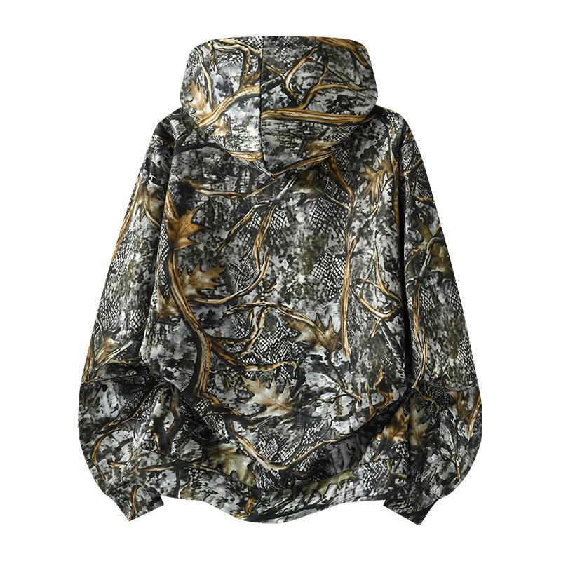 Men's spring and autumn American camouflage hooded jacket, retro fashion simple camouflage daily tooling sweater, breathable and comfortable long-sleeved street hooded cardigan jacket