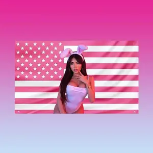 Madison Beer Pink American Flag Hot Girl Bunny Ears US Flag Wall Decor Tapestry