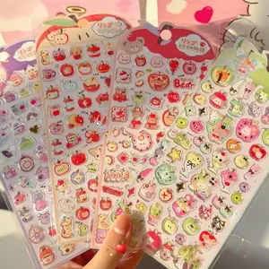 Apple Crystal Embossed 3D Cartoon Animal Stickers, Cute Decorative Ccd Decals for Kids Girls Hand Account Gifts, 4pc Mix Sticker Sheets