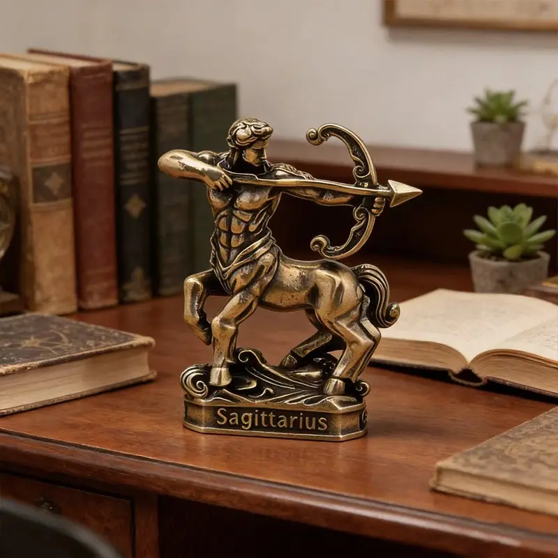 Vintage 12 Zodiac Brass Statue Ornament, Handmade Mythical Design, Perfect for Office and Living Room Decor, Unique Gift Idea