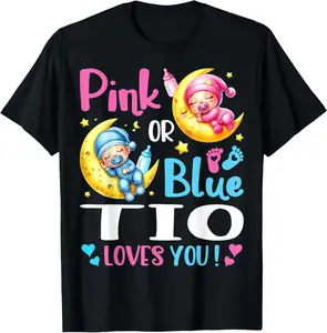 Gender Reveal Pink or Blue Tio Loves You Summer Casual Shortsleeve Cotton T-Shirt